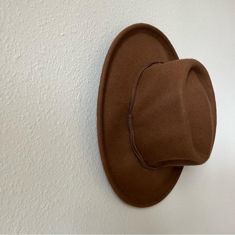 Free People Boho Brown Fedora Wide Brim Wool Hat - Picture 3 of 4